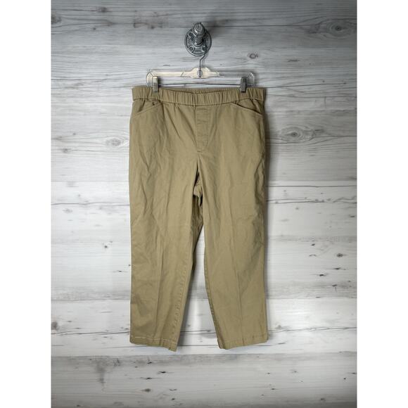 Lands End Pants Womens 14 Khaki Mid Rise Chino Elastic Waist Pull-On Stretch - Picture 1 of 12